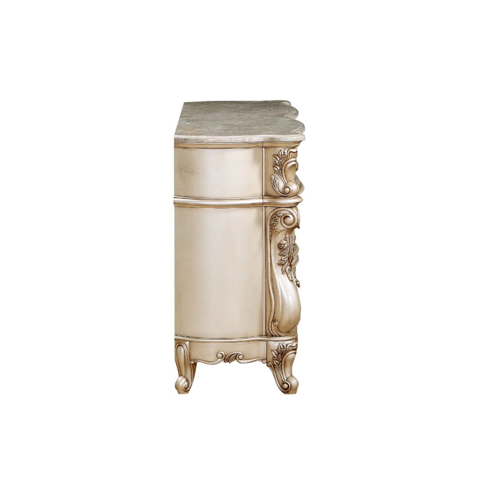 Gorsedd Marble Top & Golden Ivory Finish Dresser