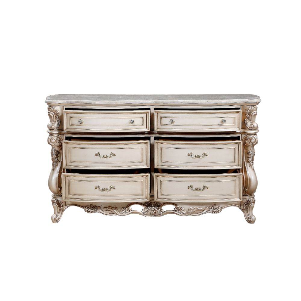 Gorsedd Marble Top & Golden Ivory Finish Dresser