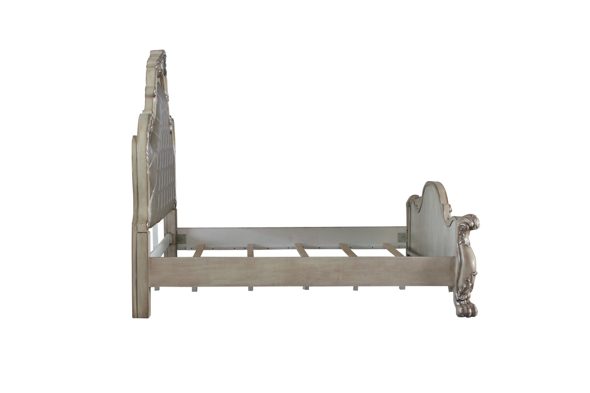 Dresden Synthetic Leather & Vintage Bone White Finish California King Bed