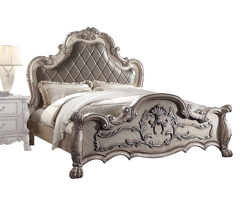 Dresden Synthetic Leather & Vintage Bone White Finish Eastern King Bed