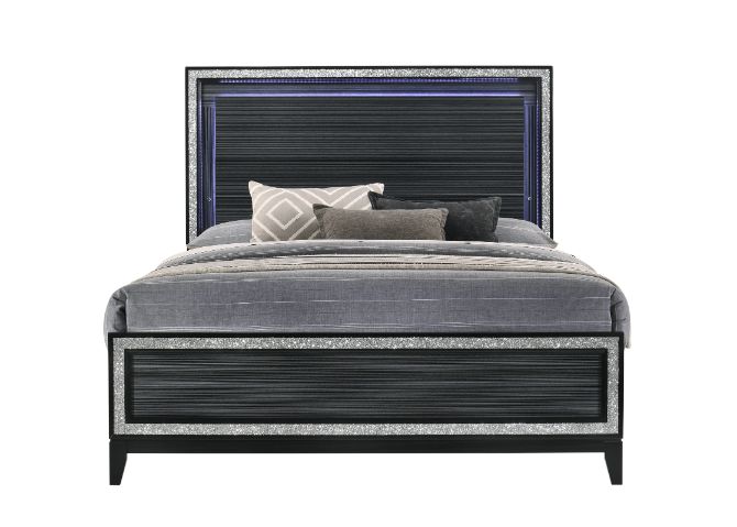 Haiden Led & Weathered Black Finish Queen Bed