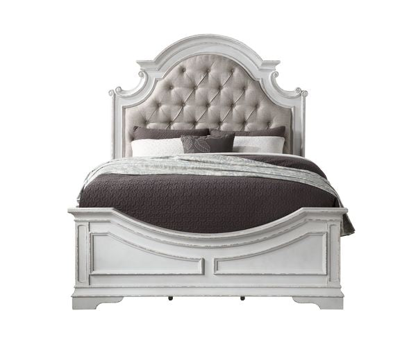 Florian Beige Synthetic Leather & Antique White Finish Queen Bed
