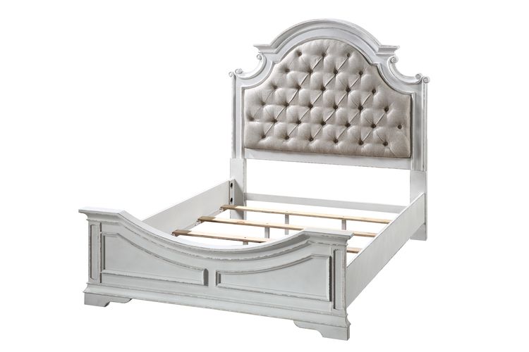 Florian Beige Synthetic Leather & Antique White Finish Queen Bed