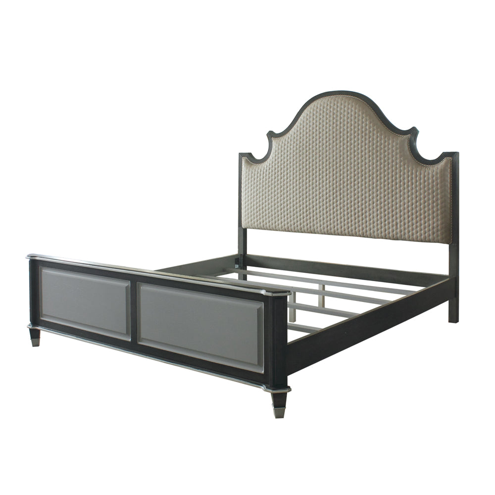 House Two Tone Beige Fabric, Charcoal & Light Gray Finish Beatrice Queen Bed