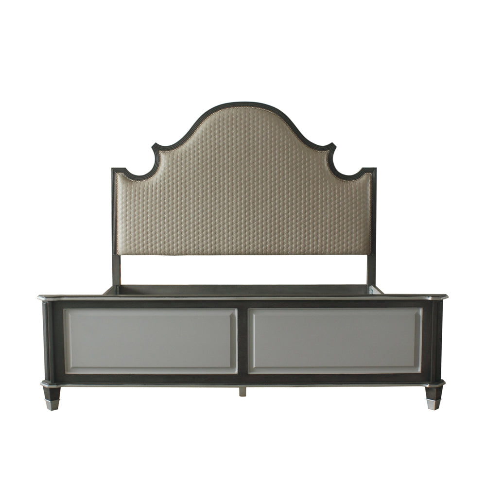House Two Tone Beige Fabric, Charcoal & Light Gray Finish Beatrice Queen Bed