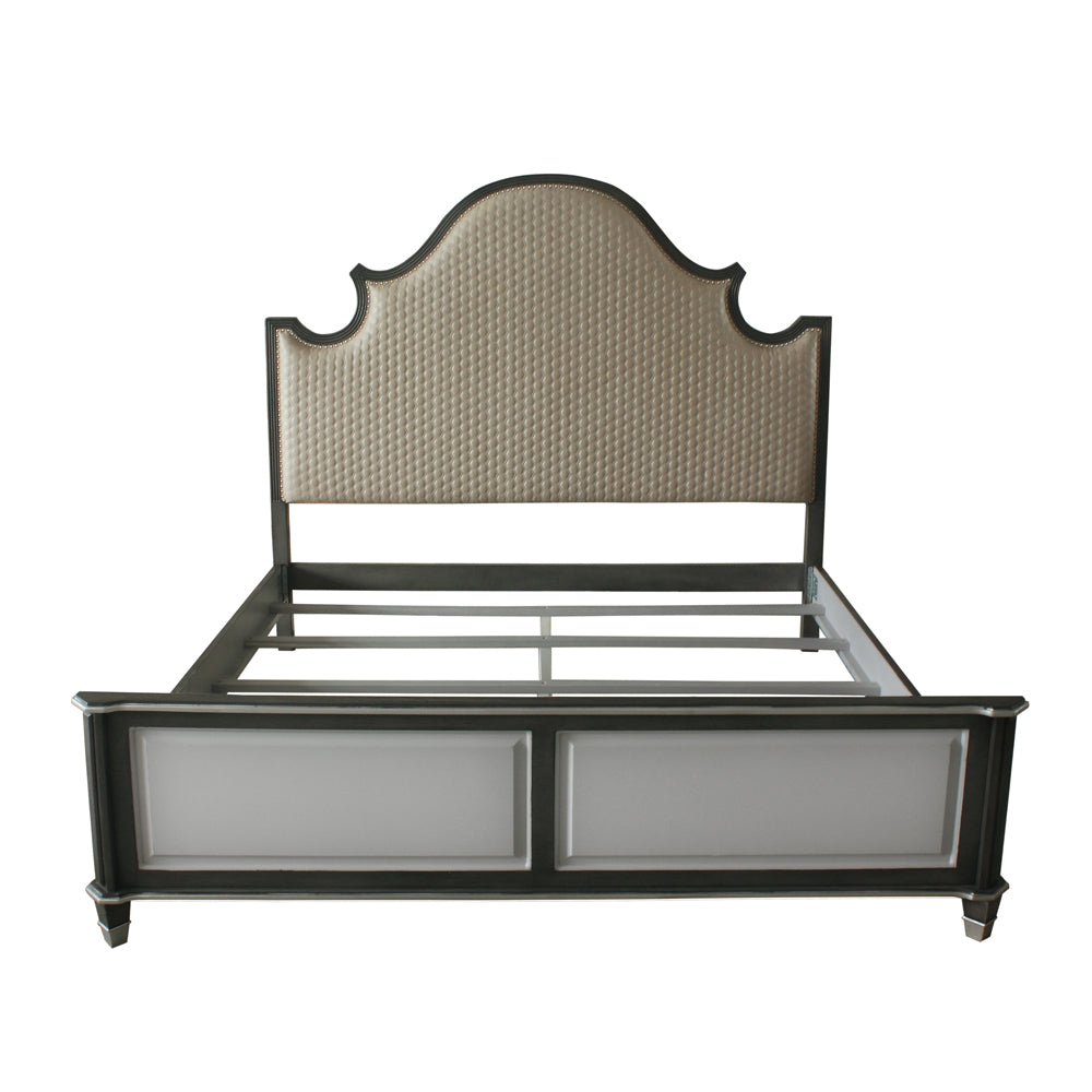 House Two Tone Beige Fabric, Charcoal & Light Gray Finish Beatrice Queen Bed