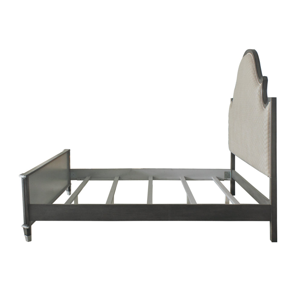 House Two Tone Beige Fabric, Charcoal & Light Gray Finish Beatrice Queen Bed