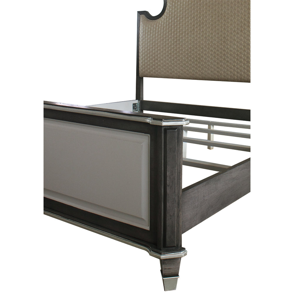 House Two Tone Beige Fabric, Charcoal & Light Gray Finish Beatrice Queen Bed