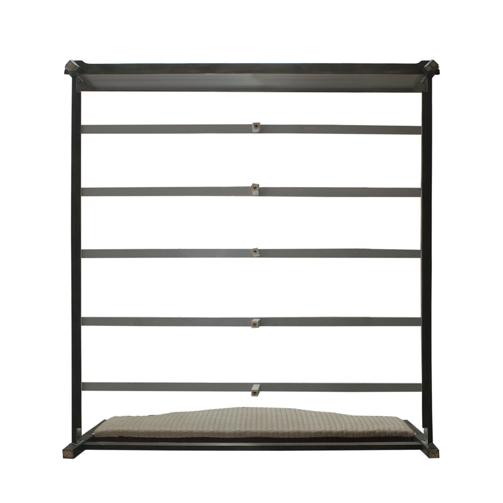 House Two Tone Beige Fabric, Charcoal & Light Gray Finish Beatrice Queen Bed