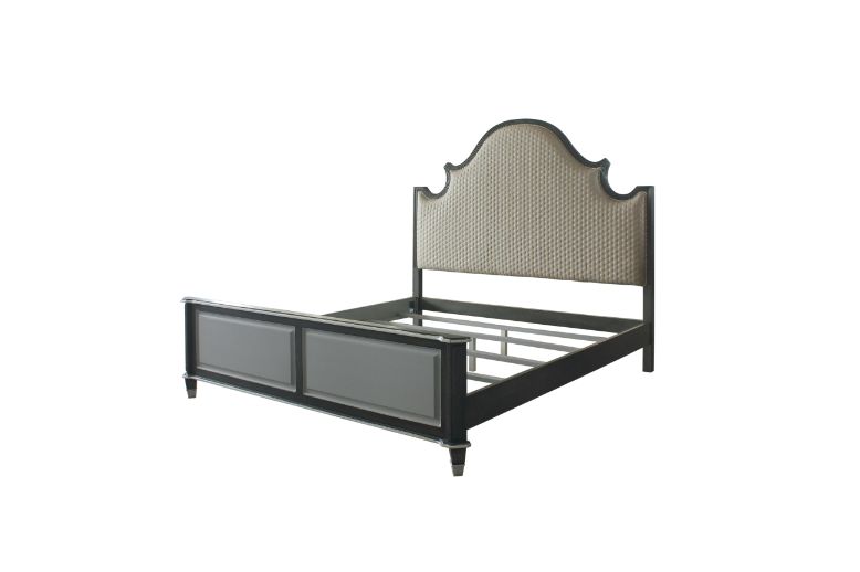 House Two Tone Beige Fabric, Charcoal & Light Gray Finish Beatrice Queen Bed