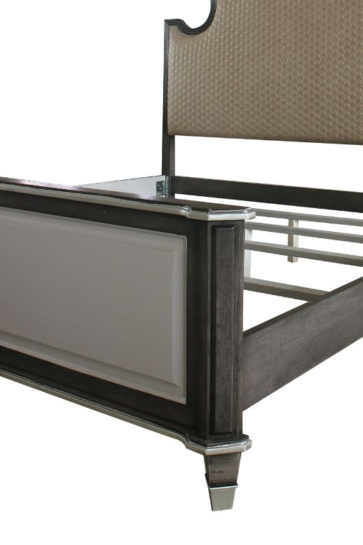 House Two Tone Beige Fabric, Charcoal & Light Gray Finish Beatrice Queen Bed