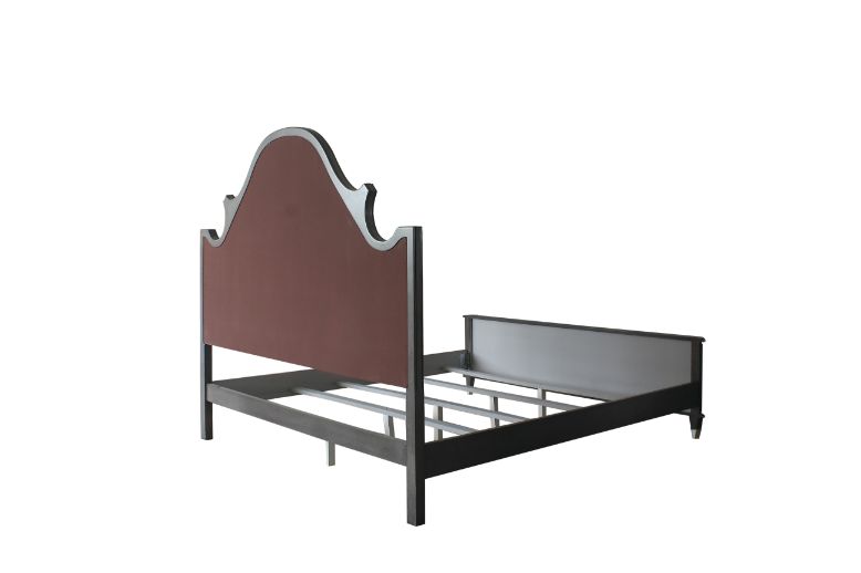House Two Tone Beige Fabric, Charcoal & Light Gray Finish Beatrice Queen Bed