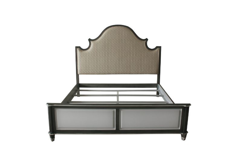 House Two Tone Beige Fabric, Charcoal & Light Gray Finish Beatrice Queen Bed