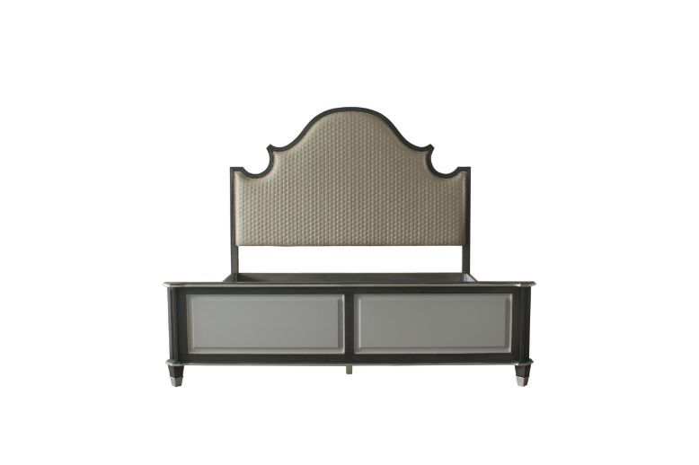 House Two Tone Beige Fabric, Charcoal & Light Gray Finish Beatrice Queen Bed