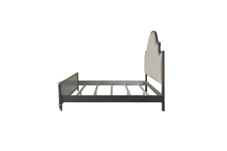 House Two Tone Beige Fabric, Charcoal & Light Gray Finish Beatrice Queen Bed