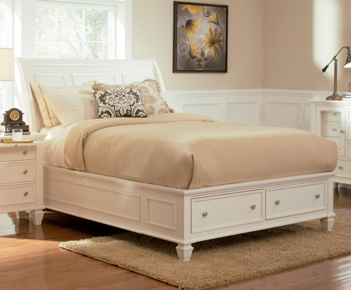 Sandy Beach White Sleigh Storage Bedroom Set - 201309