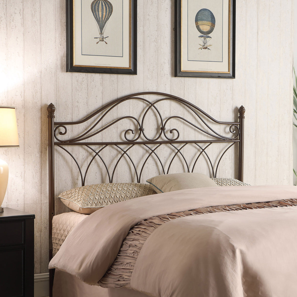 Zola Full/Queen Metal Scroll Headboard Brown