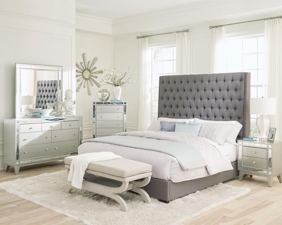 Camille Grey Upholstered Eastern King Panel Bed