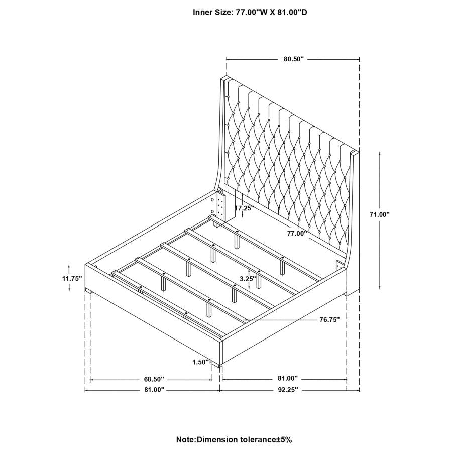 Camille Grey Upholstered Eastern King Panel Bed