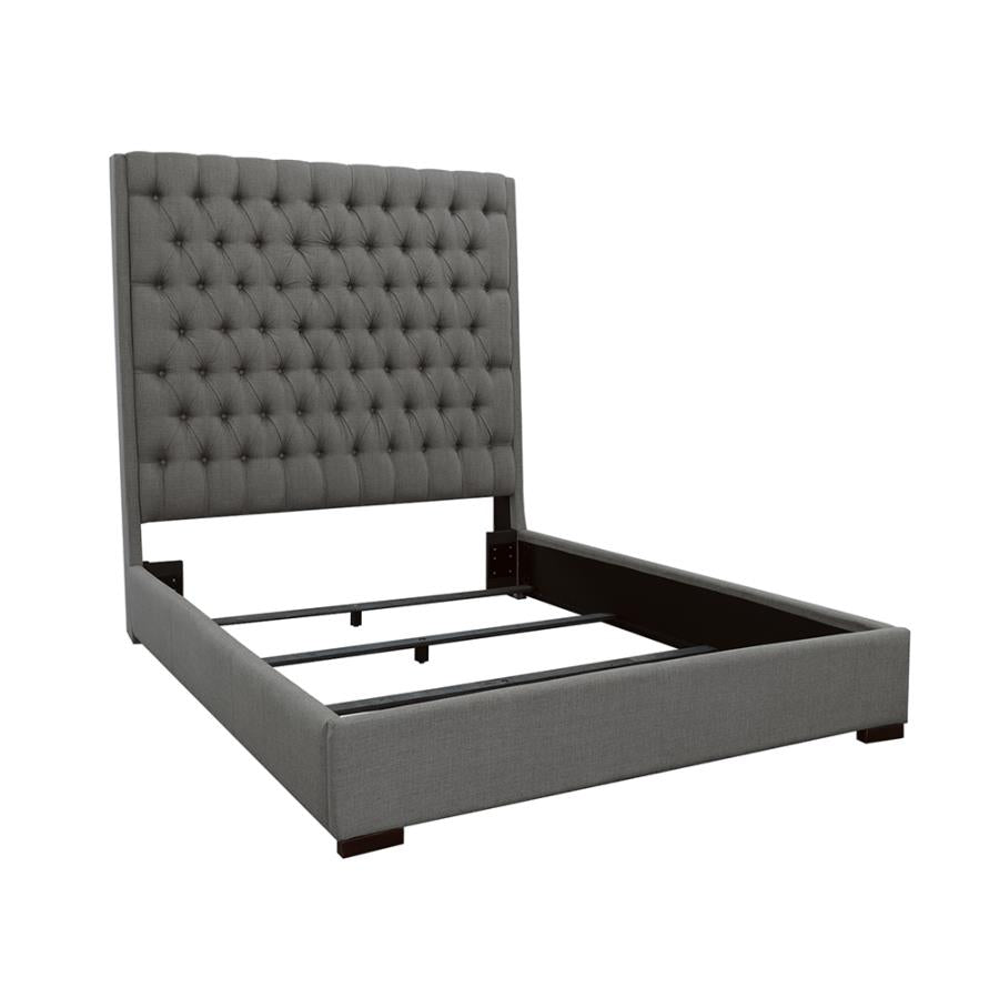 Camille Grey Upholstered Eastern King Panel Bed