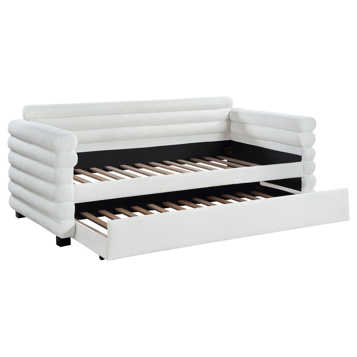 Patricia White Boucle Upholstered Twin Day Bed With Trundle