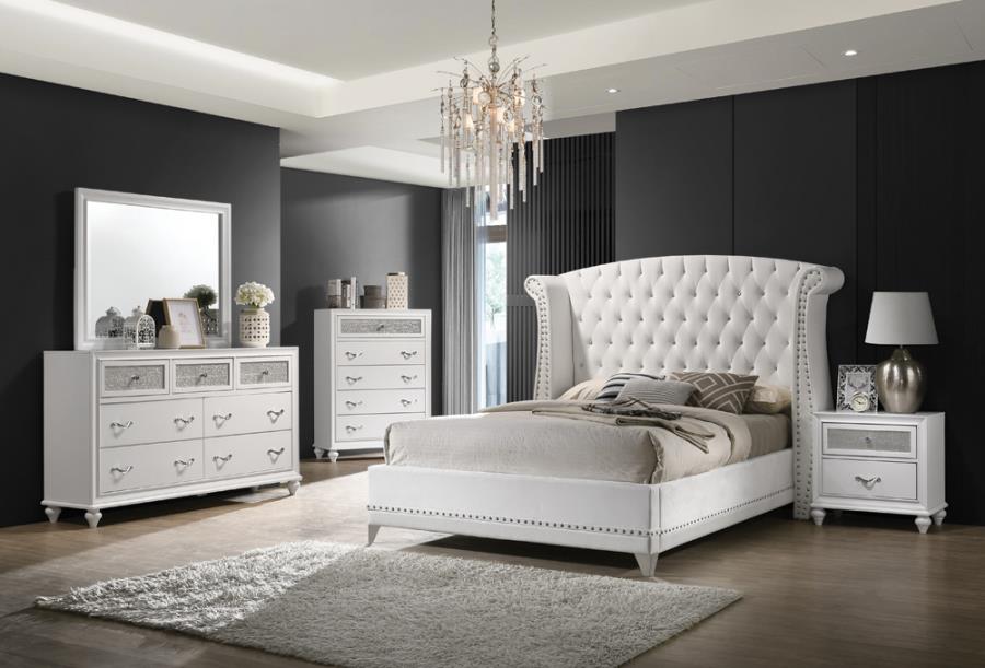 Barzini White Upholstered California King Wingback Bed