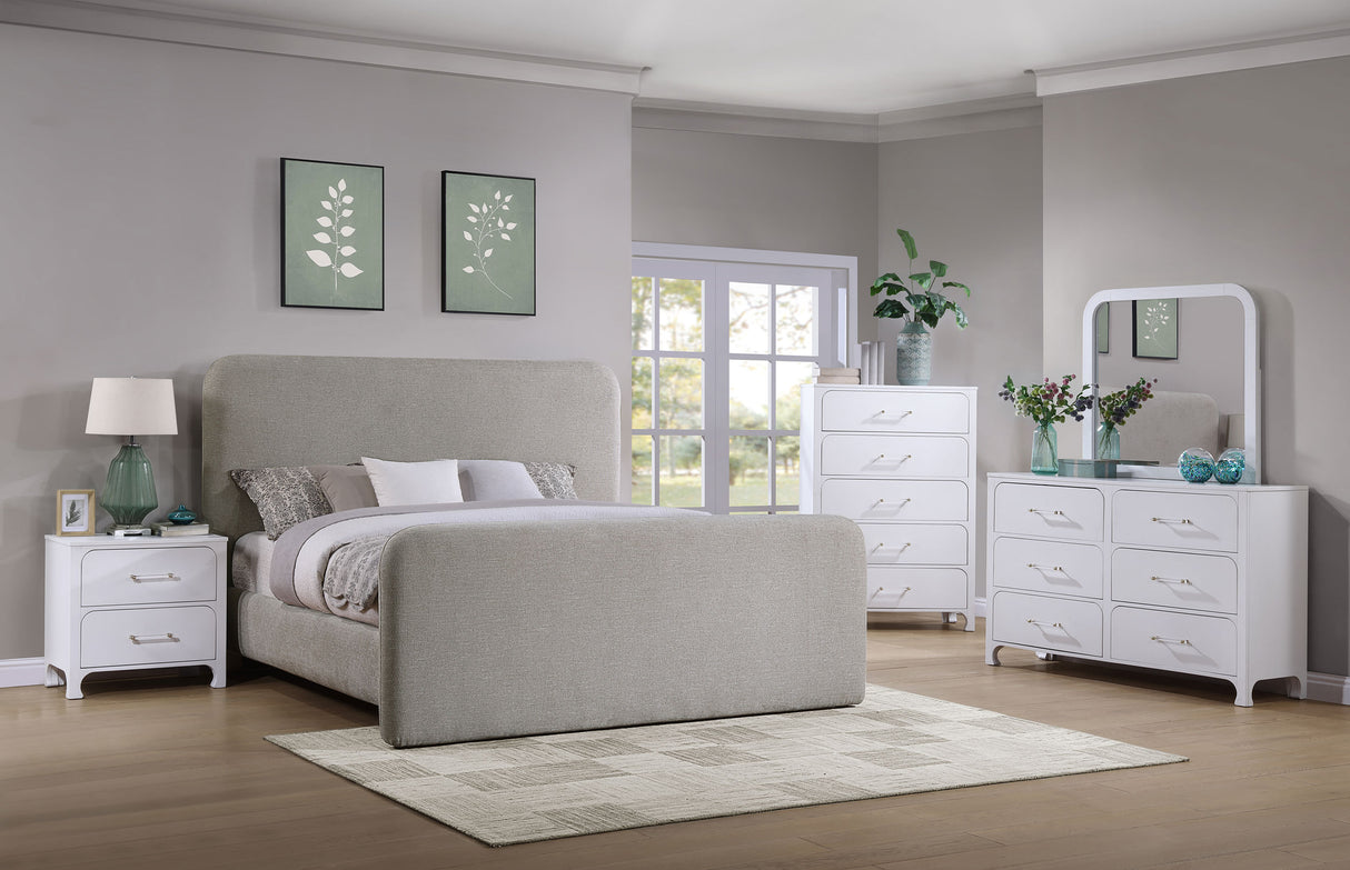 Wren Grey Upholstered Eastern King Panel Bed