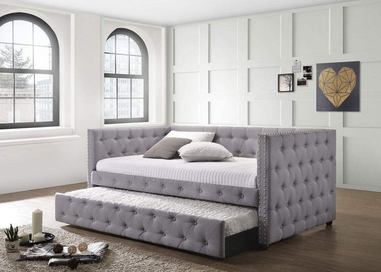 Mockern Grey Upholstered Twin Daybed With Trundle