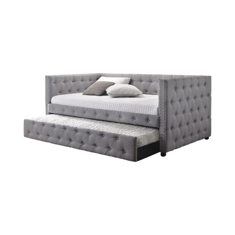 Mockern Grey Upholstered Twin Daybed With Trundle