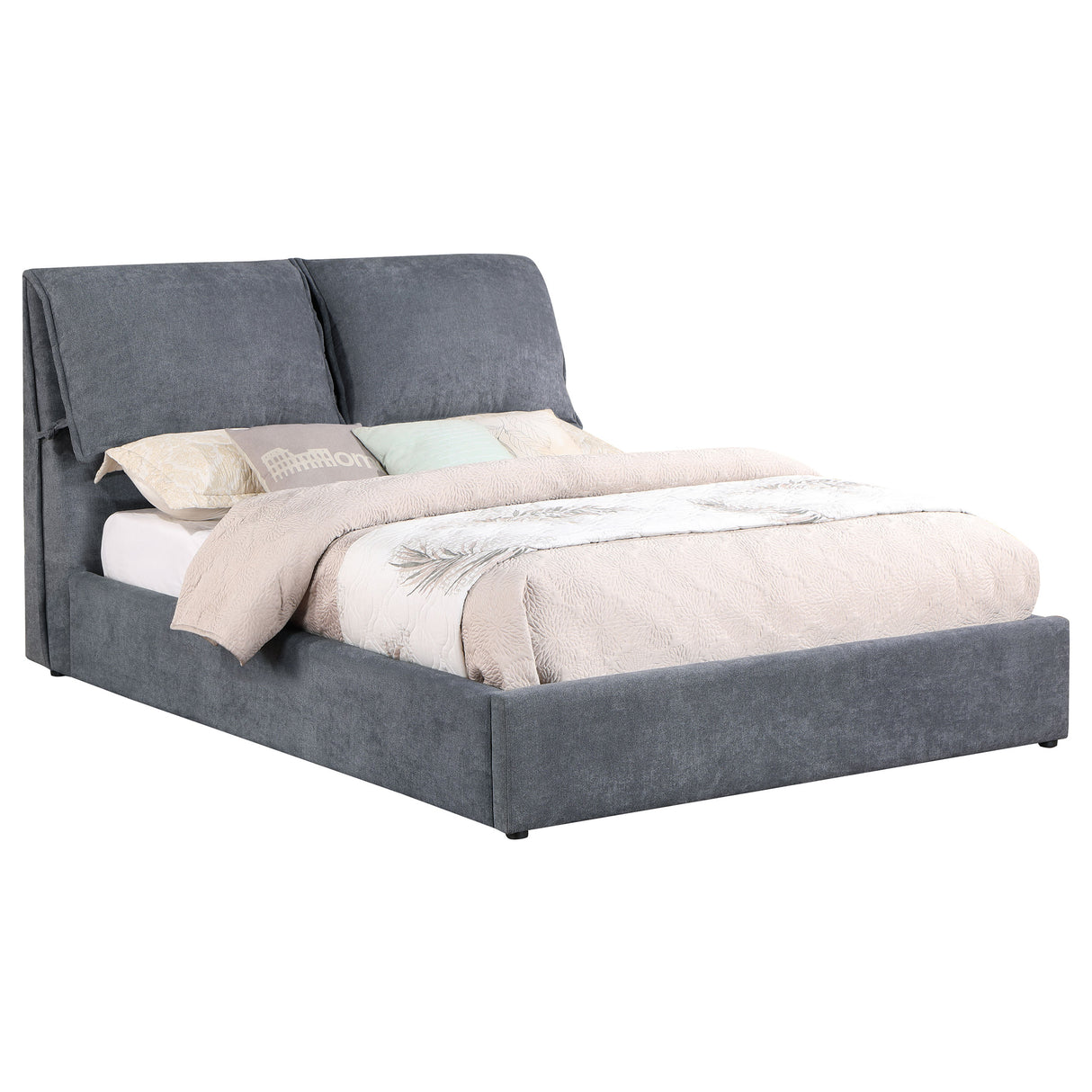 Laurel Dark Grey Upholstered Queen Panel Bed