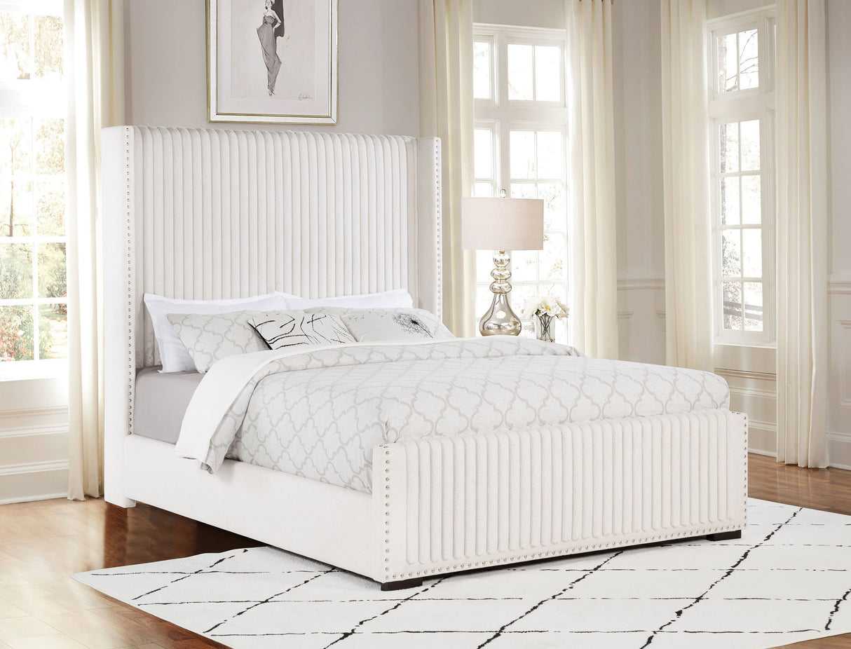 Natasha Cream 69-Inch Upholstered Queen Wingback Bed