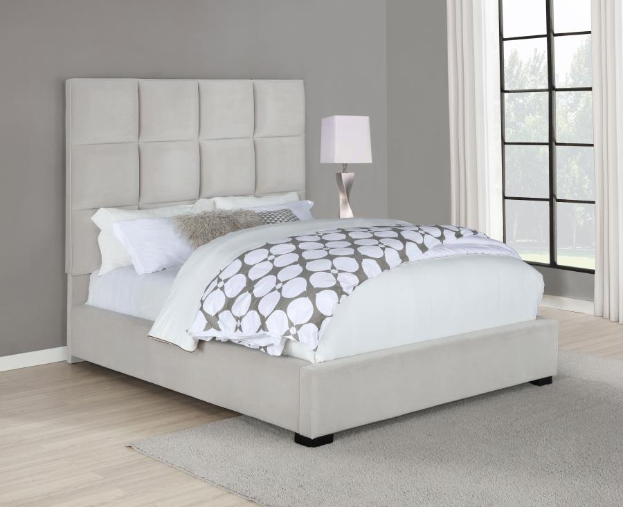 Panes Beige Upholstered Queen Panel Bed