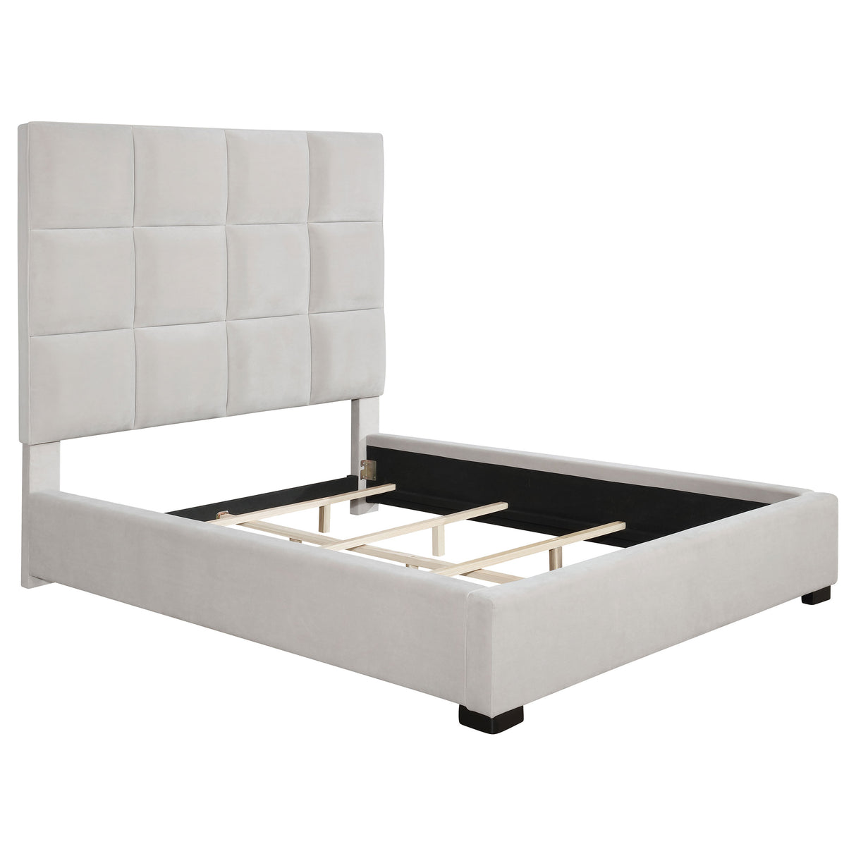 Panes Beige Upholstered Queen Panel Bed