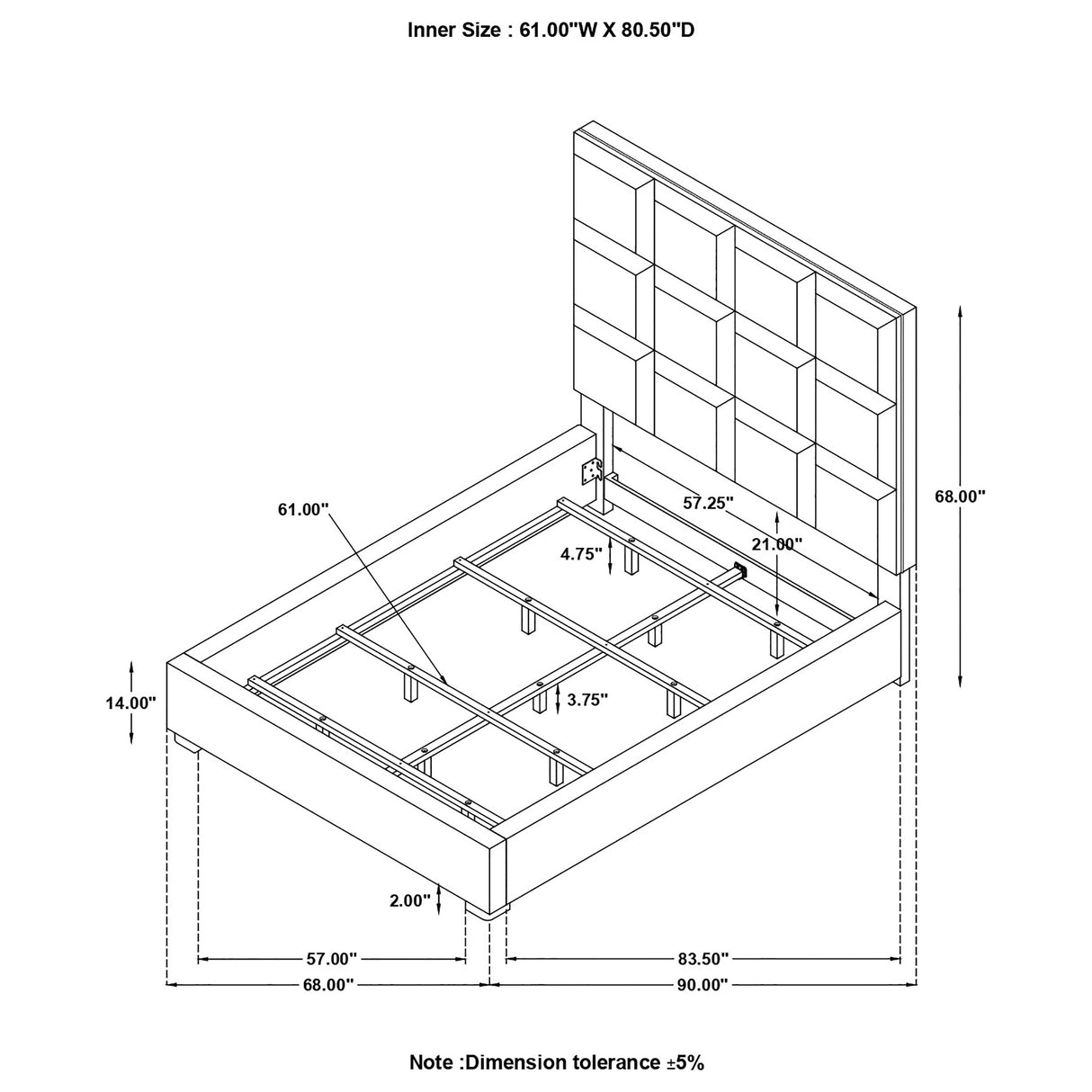 Panes Beige Upholstered Queen Panel Bed
