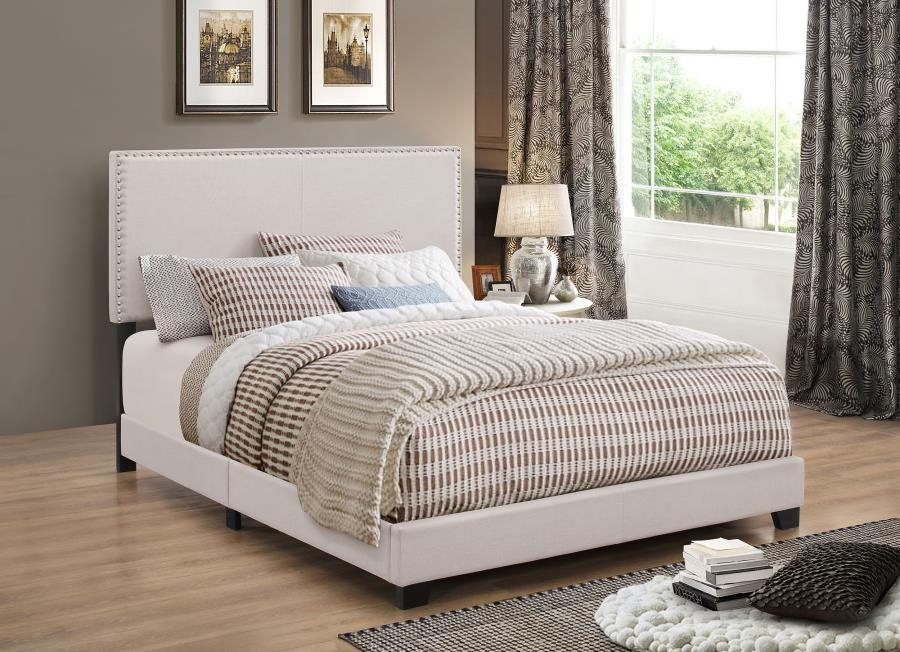 Boyd Eastern King Upholstered Bed With Nailhead Trim Ivory