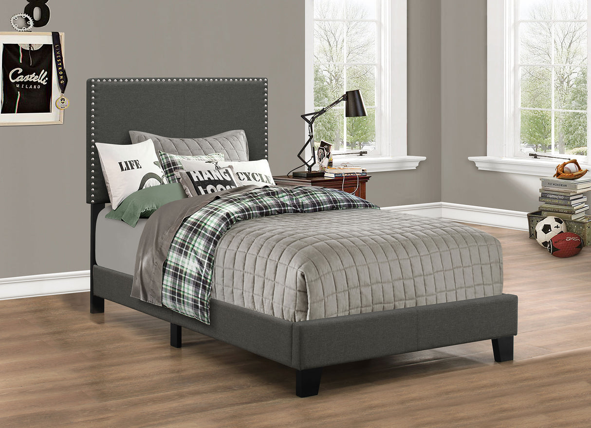 Boyd Twin Upholstered Bed With Nailhead Trim Charcoal