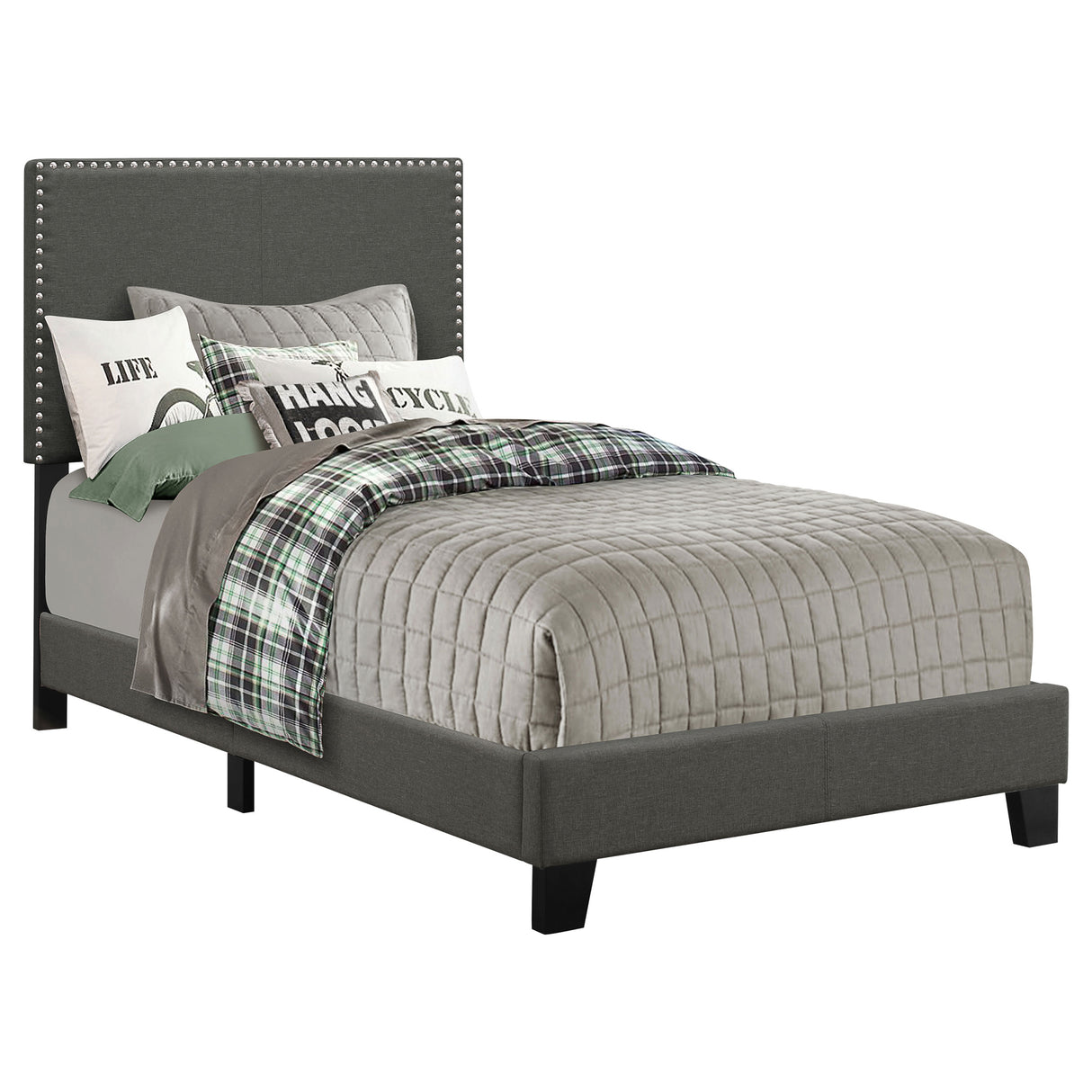 Boyd Twin Upholstered Bed With Nailhead Trim Charcoal