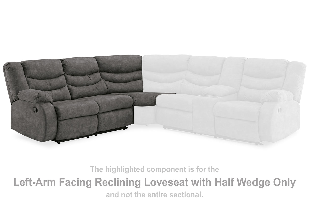 Partymate Slate Left-Arm Facing Reclining Loveseat with Half Wedge