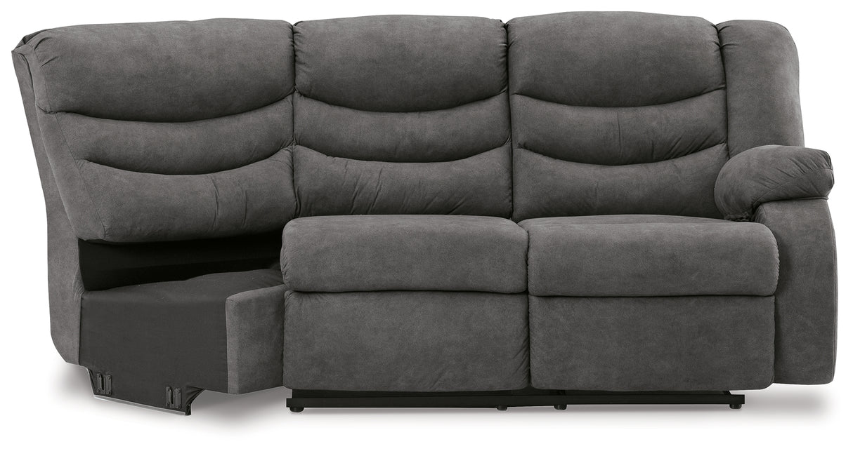 Partymate Slate Right-Arm Facing Reclining Loveseat with Half Wedge