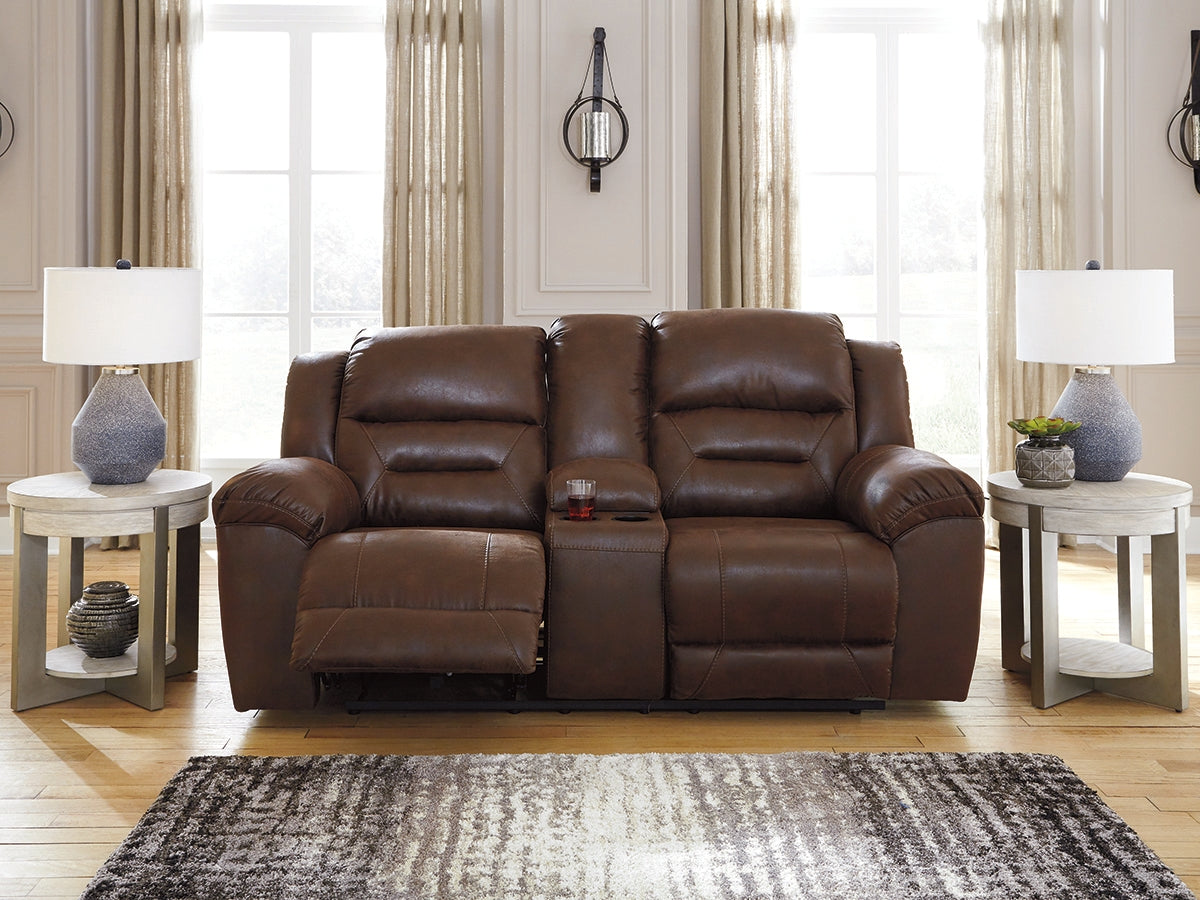 Stoneland Chocolate Reclining Loveseat With Console