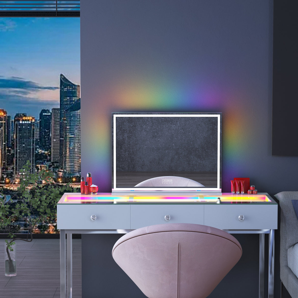 Luxury Hollywood Glow Vanity Mirror with RGB & Bluetooth Speaker