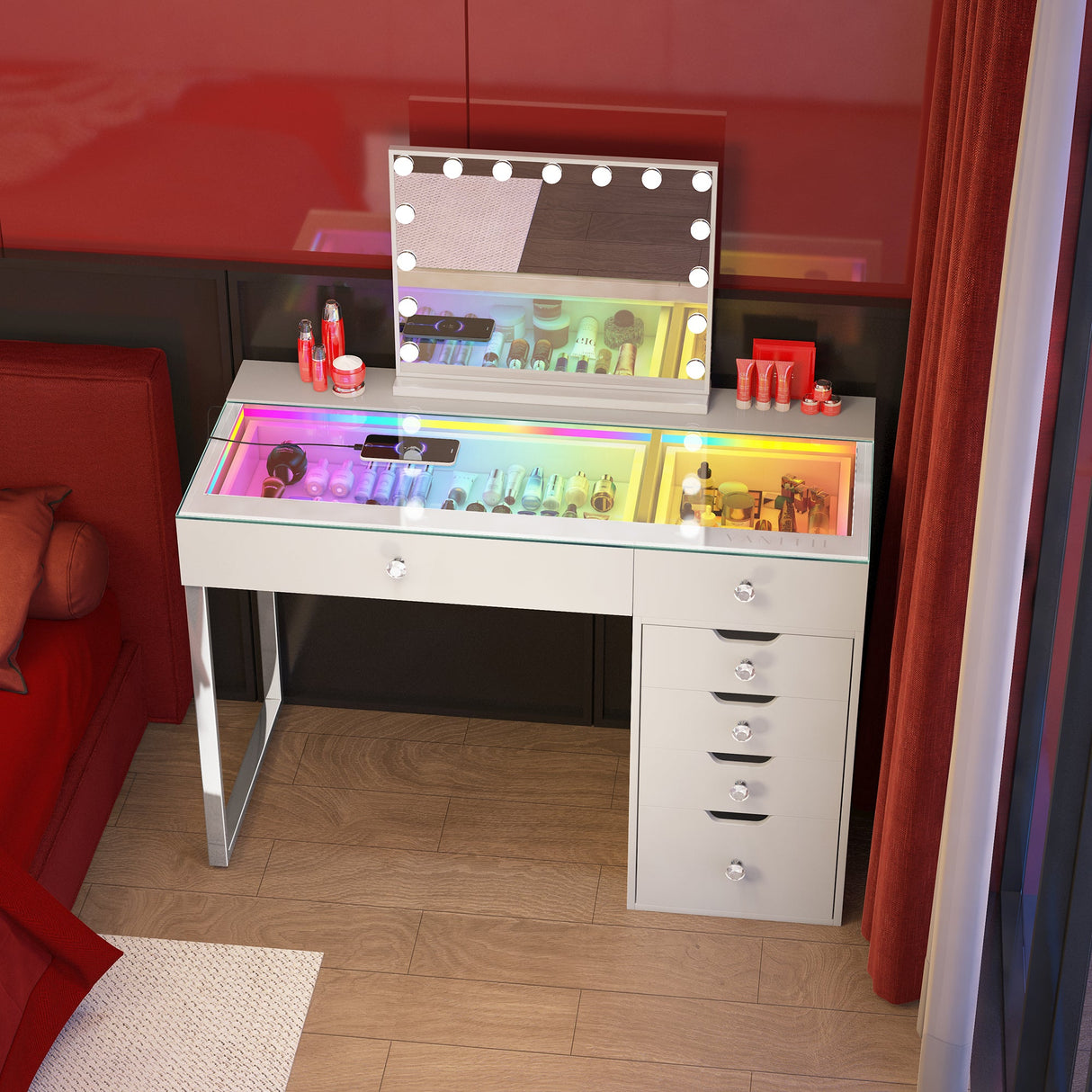 Diana RGB Vanity Desk - 6 Storage Drawers