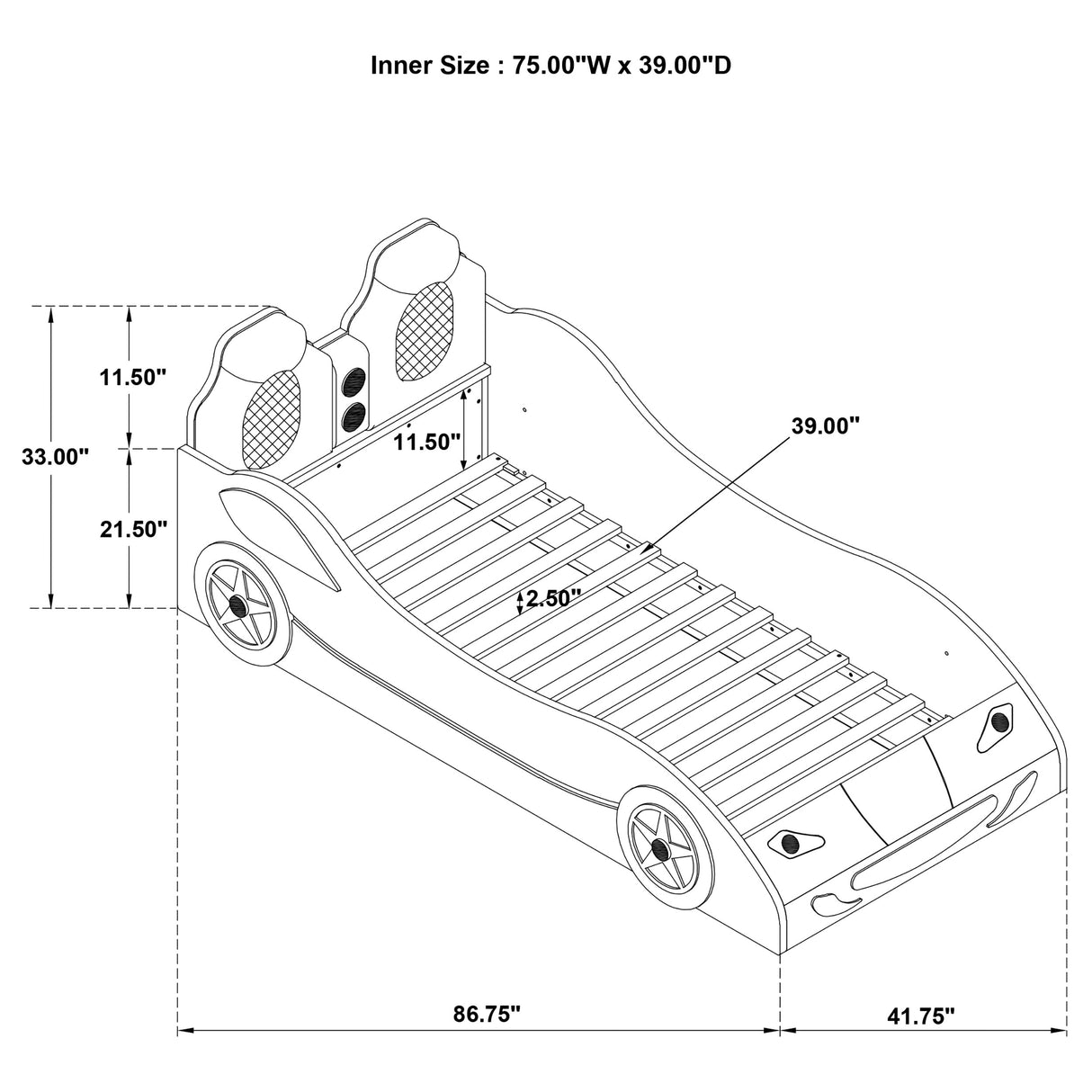 Cruiser Wood Twin LED Race Car Bed and 7-inch Mattress Red