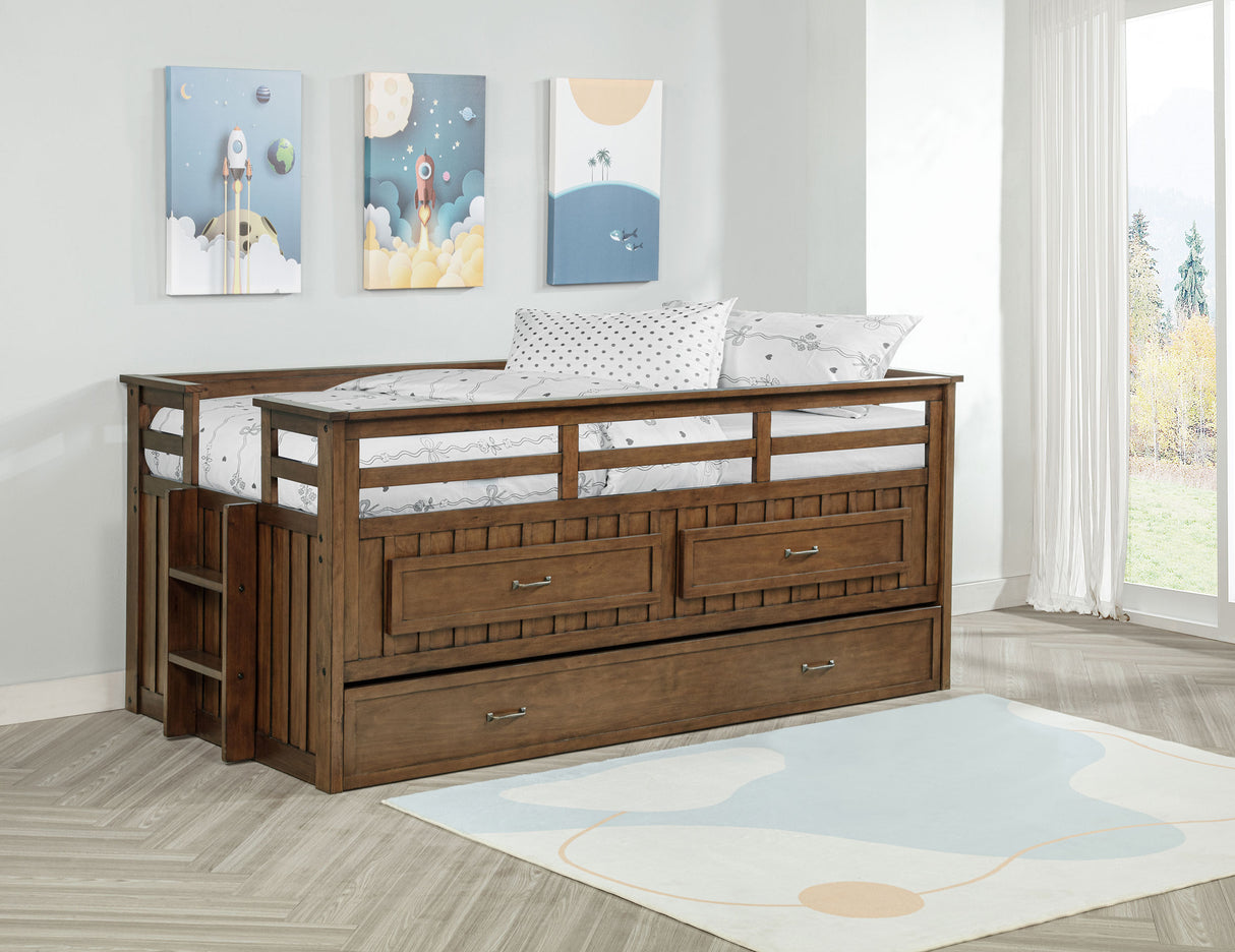 Carlsbad Wood Twin Captains Bed With Trundle Medium Brown