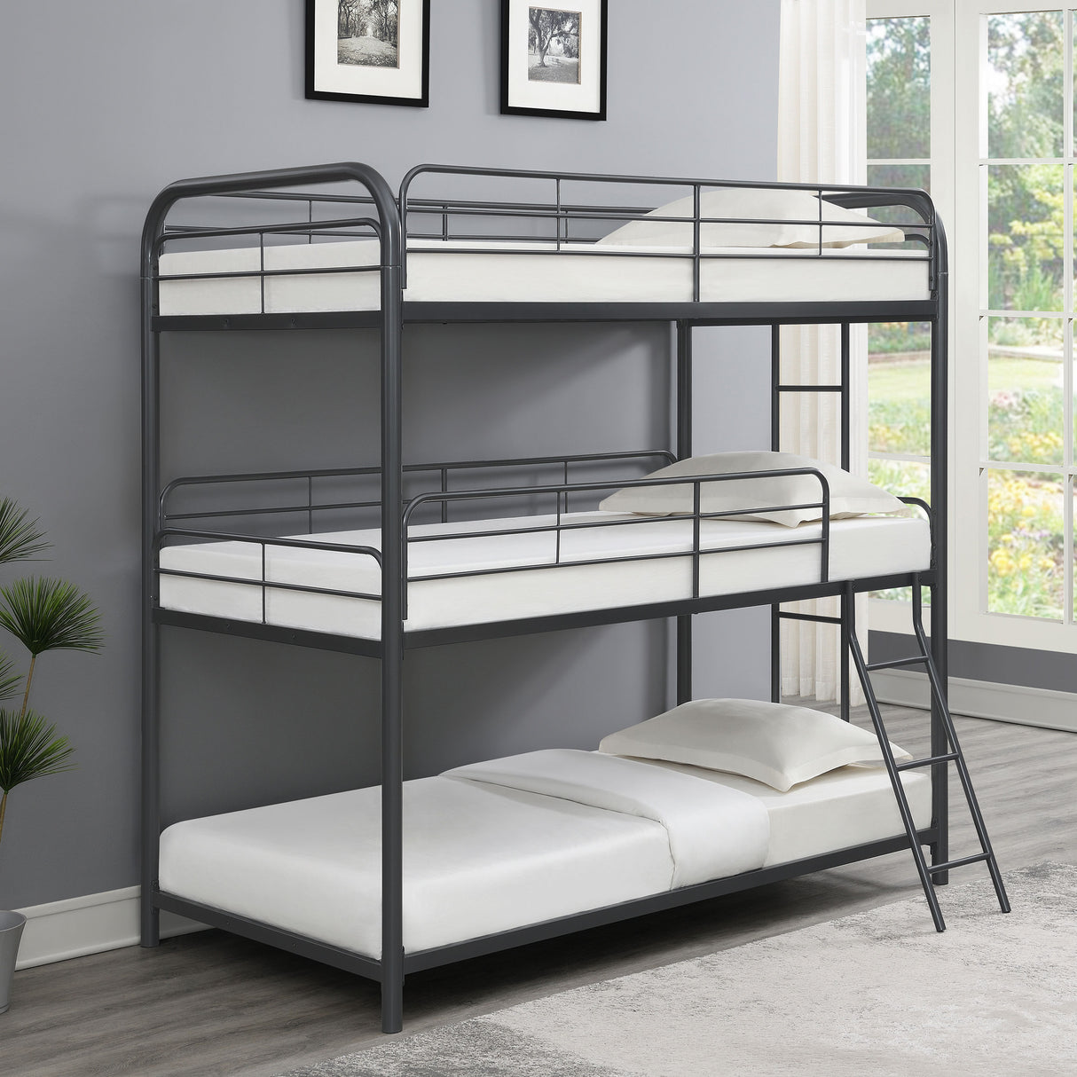 Garner Triple Bunk Bed With Ladder Gunmetal