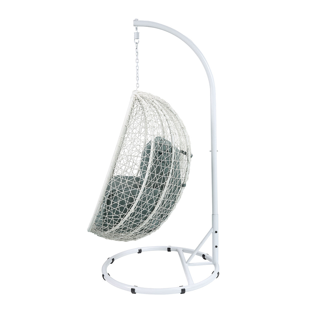 Simona Green Fabric & White Wicker Patio Swing Chair