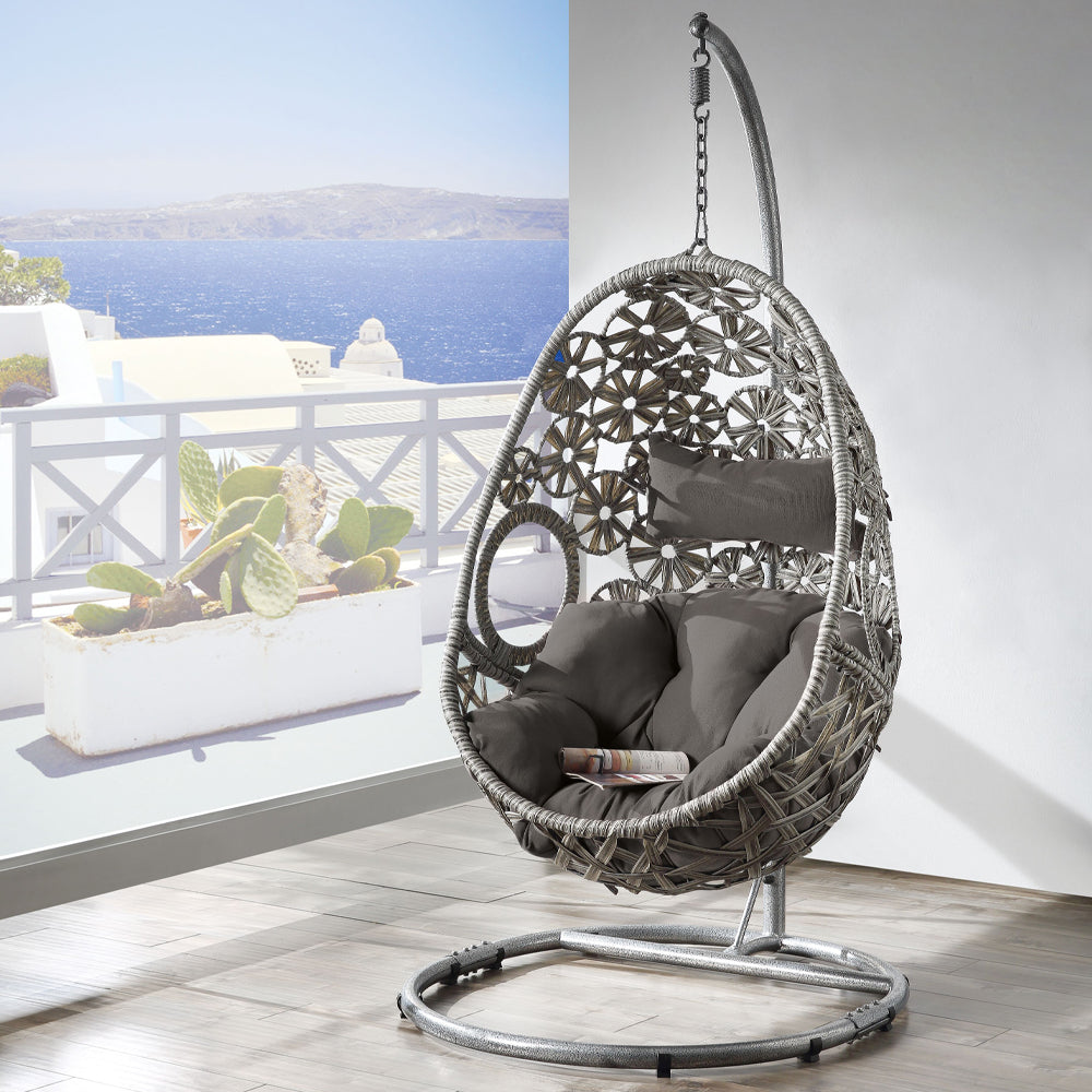 Sigar Light Gray Fabric & Wicker Patio Swing Chair