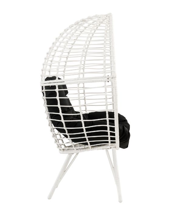 Galzed Black Fabric & White Wicker Patio Lounge Chair