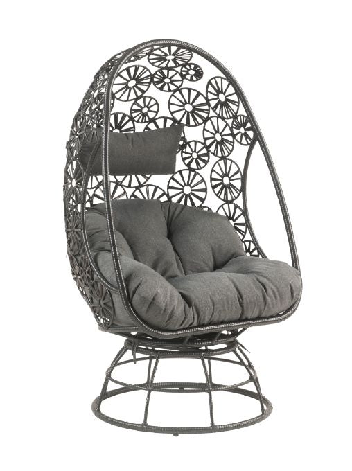 Hikre Clear Glass, Charcoal Fabric & Black Wicker Patio Lounge Chair