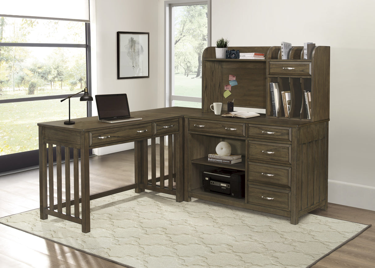 Blanche Brown Gray 3Pc Corner Desk (Desk+Corner+Credenza)
